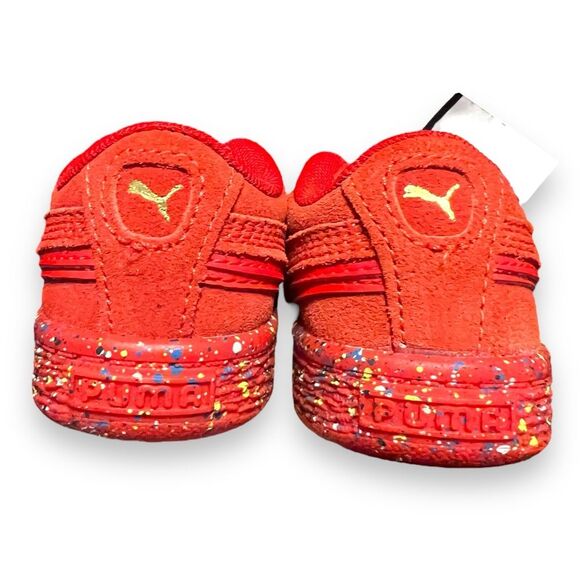 NEW Puma Suede Triplex Mono Red Paint Splatter Lace Up Sneaker Shoes Speckle 5C - Picture 4 of 14